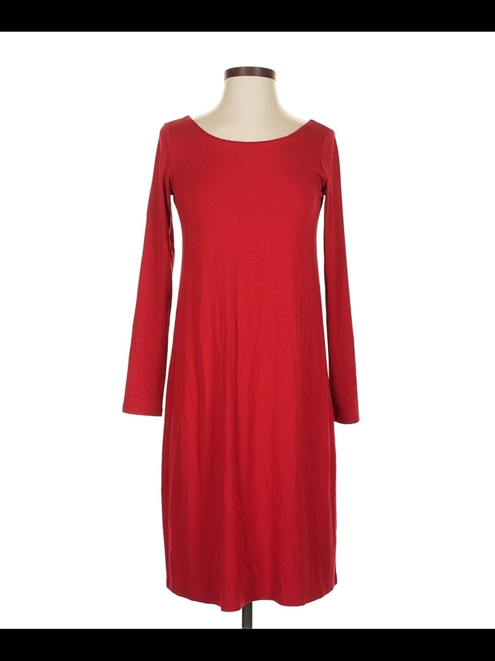 NWT Eileen Fisher Long Sleeve Ballet Neck Jersey Dress XL Berry Red Stretch Long